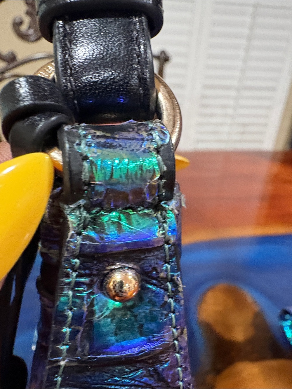 Brahmin Iridescent Green-Blue Textured Shoulder Bag - Picture 6 of 12